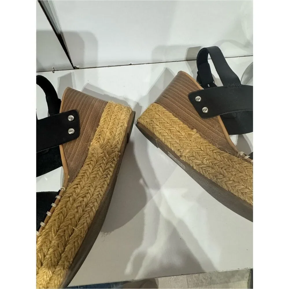 Soda Black Espadrille Platform Wedge Sandals